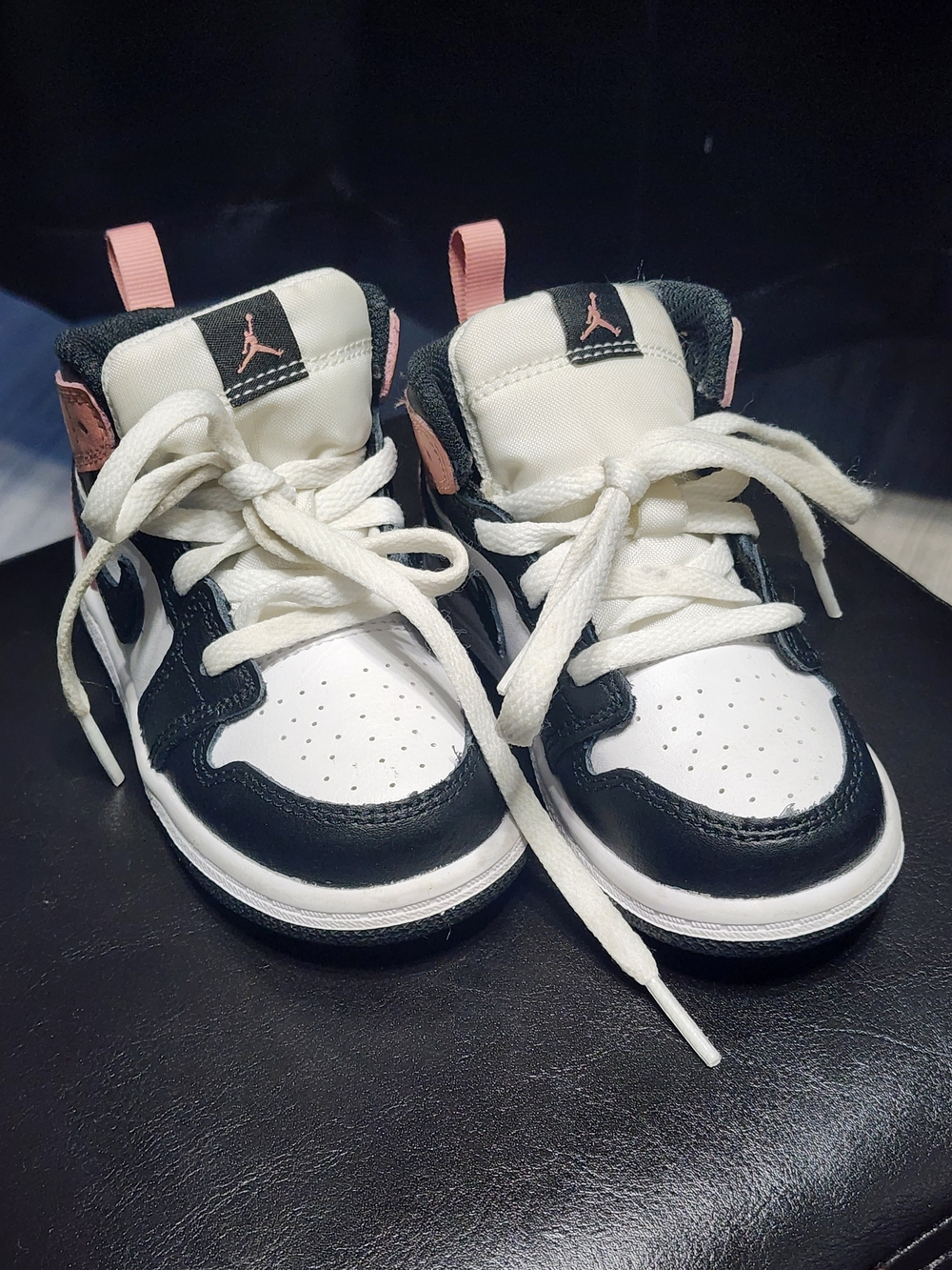 Air Jordan Retro 1 Kids Black, White & Pink High-Top Sneakers